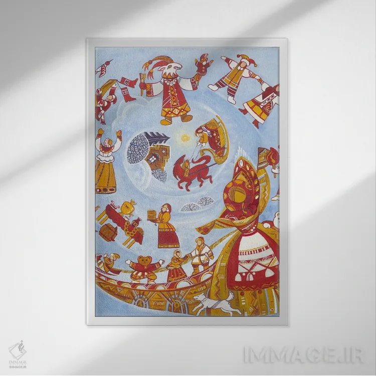تابلو دکوراتیو Winter Carnival, Folk Art,شرووتاید، کارناوال زمستانی، هنر… اثر یولیا بلاسلا - نمای قابدار سفید