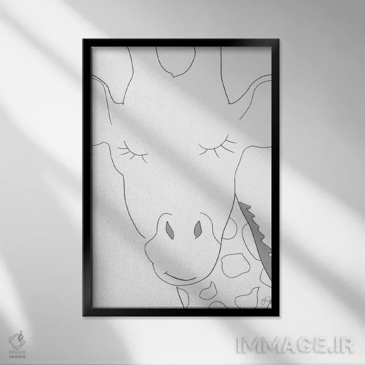 تابلو مینیمال زرافه یخی اثر یاس نفاس دیزاینز - نمای قابدار مشکی