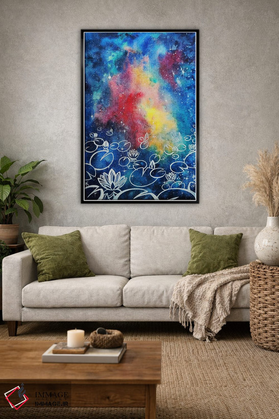 تابلو انتزاعی Watercolor,نیلوفرهای کیهانی، آبرنگ اثر یولیا بلاسلا - D1B