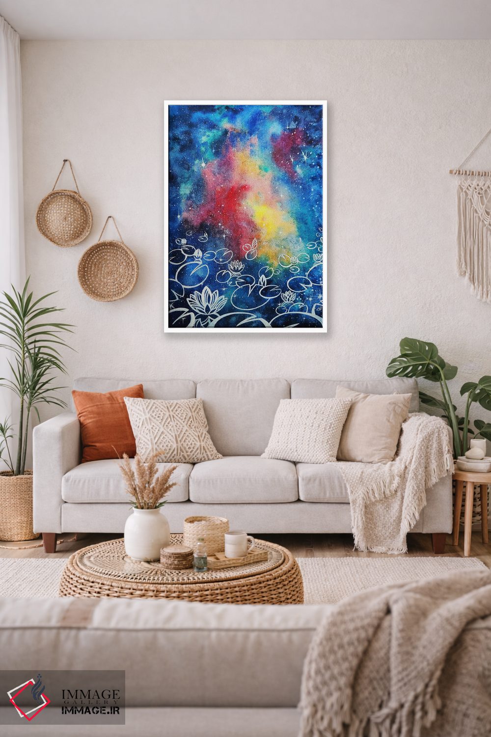 تابلو انتزاعی Watercolor,نیلوفرهای کیهانی، آبرنگ اثر یولیا بلاسلا - D2W