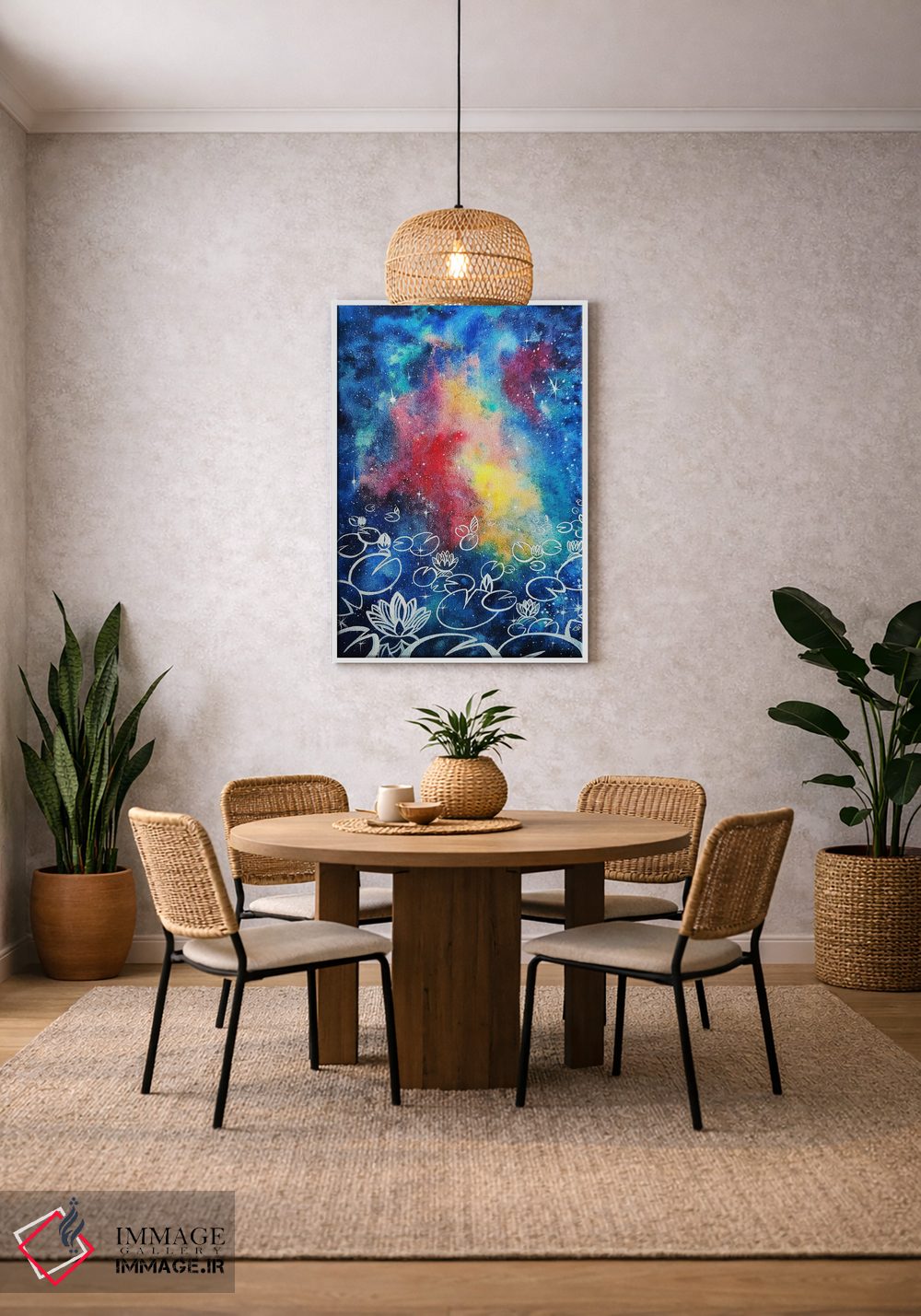 تابلو انتزاعی Watercolor,نیلوفرهای کیهانی، آبرنگ اثر یولیا بلاسلا - D3W