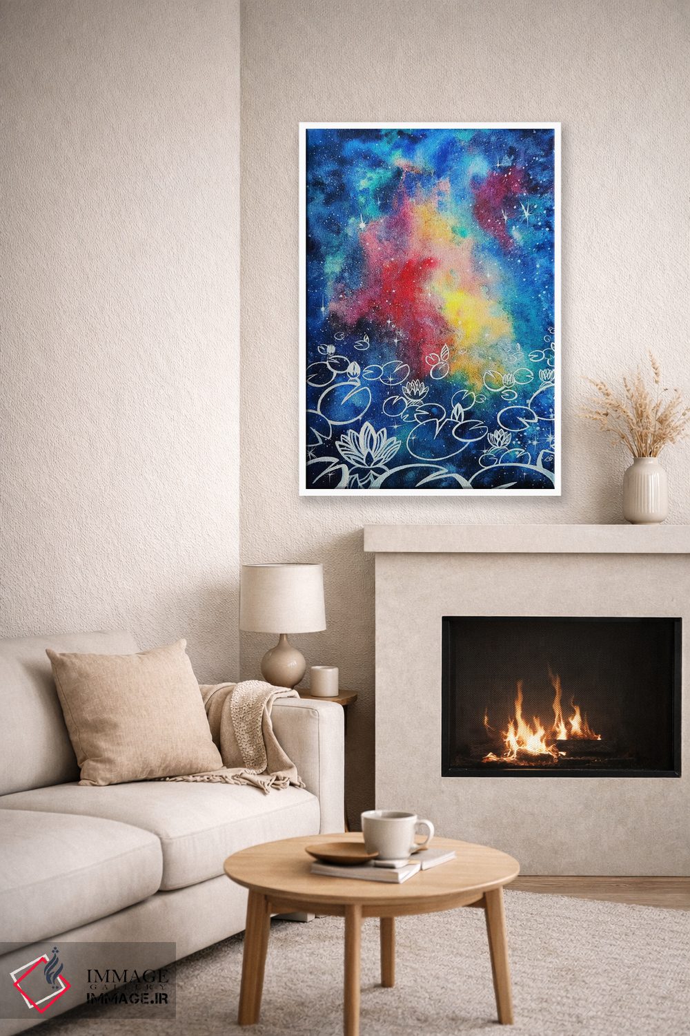 تابلو انتزاعی Watercolor,نیلوفرهای کیهانی، آبرنگ اثر یولیا بلاسلا - D6W