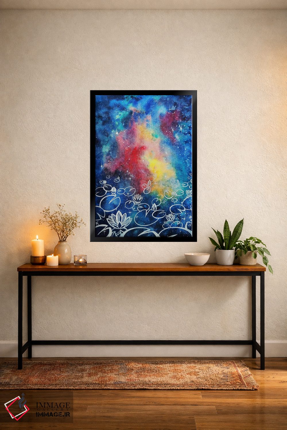 تابلو انتزاعی Watercolor,نیلوفرهای کیهانی، آبرنگ اثر یولیا بلاسلا - D5B