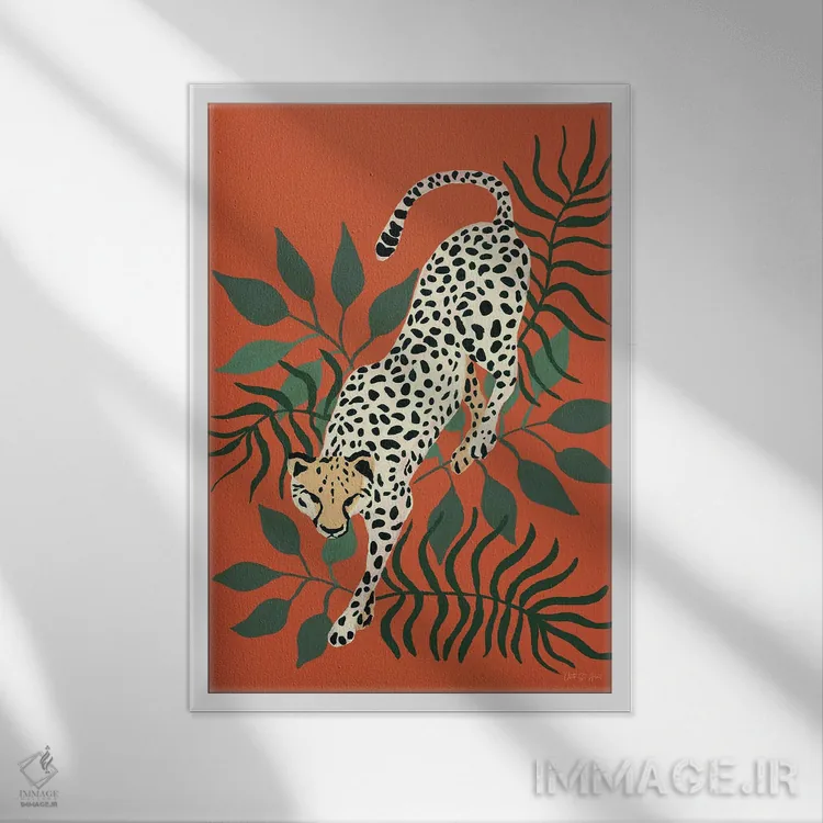 تابلو دکوراتیو یوزپلنگ در حال کمین اثر ایوت سن آمانت - نمای قابدار سفید