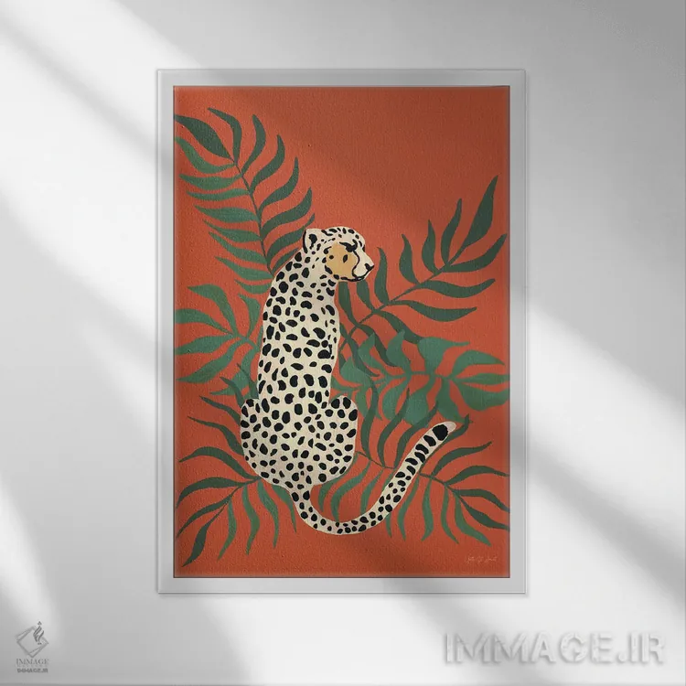 تابلو دکوراتیو یوزپلنگ نشسته اثر ایوت سن آمانت - نمای قابدار سفید
