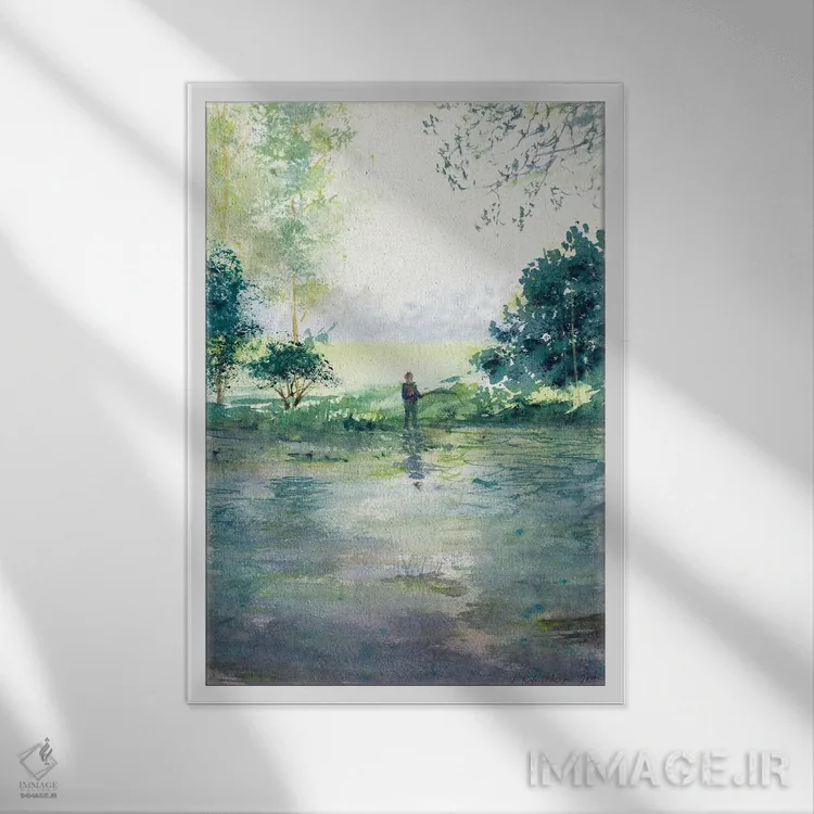 تابلو دکوراتیو ماهیگیری شماره ۲ اثر یولیا شاستر - نمای قابدار سفید