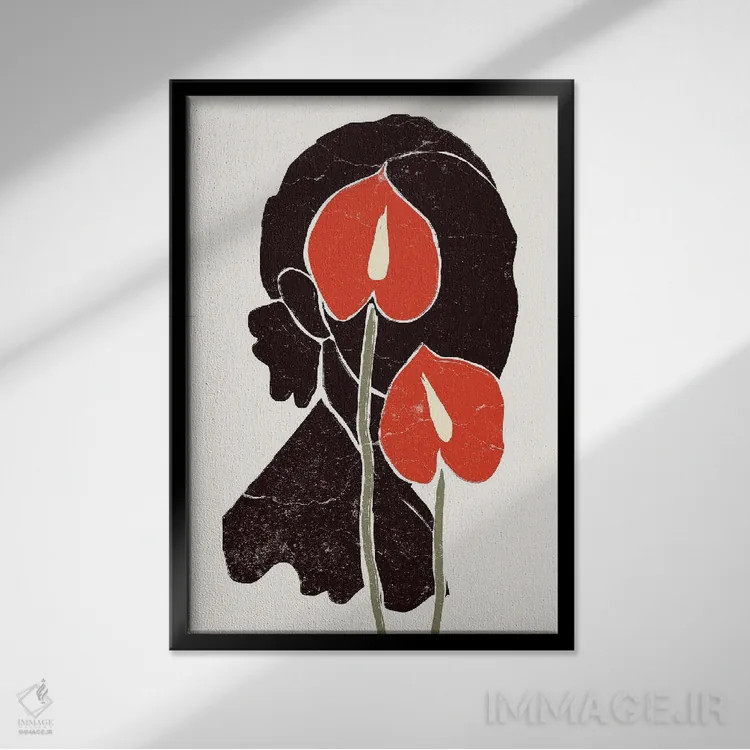 تابلو دکوراتیو آنتوریوم اثر یویو پونت - نمای قابدار مشکی
