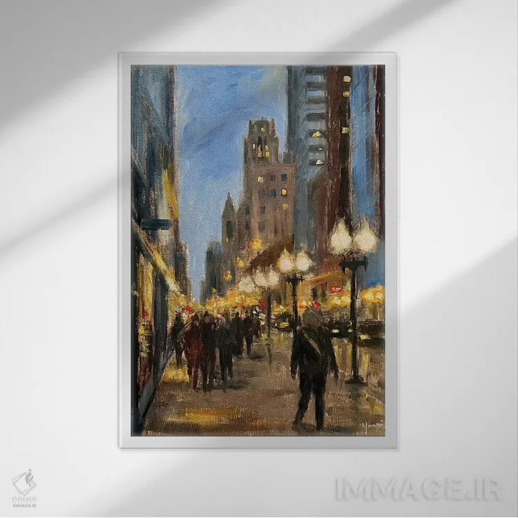 تابلو دکوراتیو خیابان میشیگان اثر یانگزی شو - نمای قابدار سفید