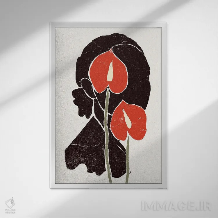 تابلو دکوراتیو آنتوریوم اثر یویو پونت - نمای قابدار سفید