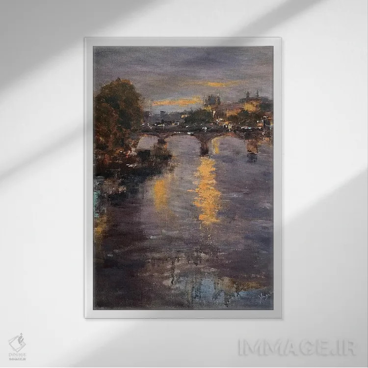 تابلو انتزاعی درخشش روی سن اثر یانگزی شو - نمای قابدار سفید