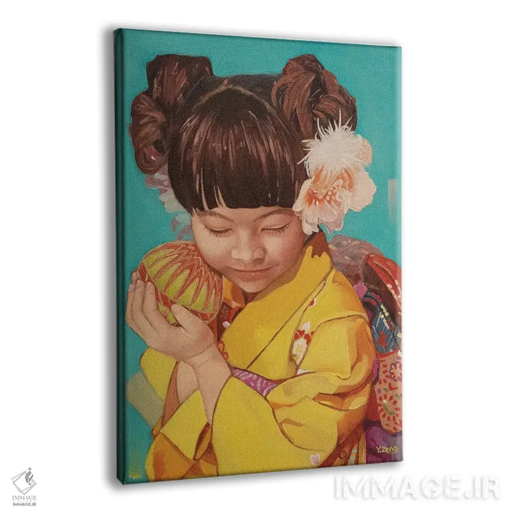 تابلو دکوراتیو نقاشی روغنی پرتره دختر با کیمونو اثر یوئه زنگ - نمای پرسپکتیو محصول