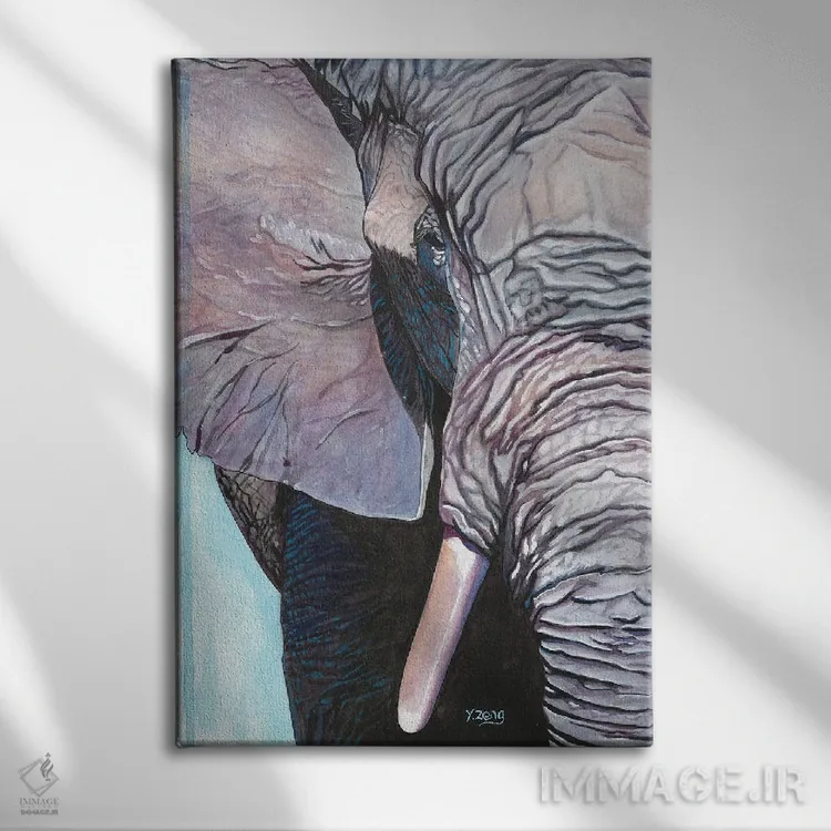 تابلو دکوراتیو پرتره فیل اثر یوئه زنگ - نمای روبهرو روی دیوار