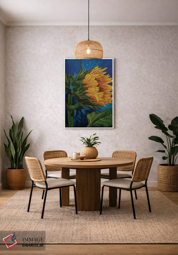 تابلو دکوراتیو نقاشی روغنی گل آفتابگردان اثر یوئه زنگ - D2W