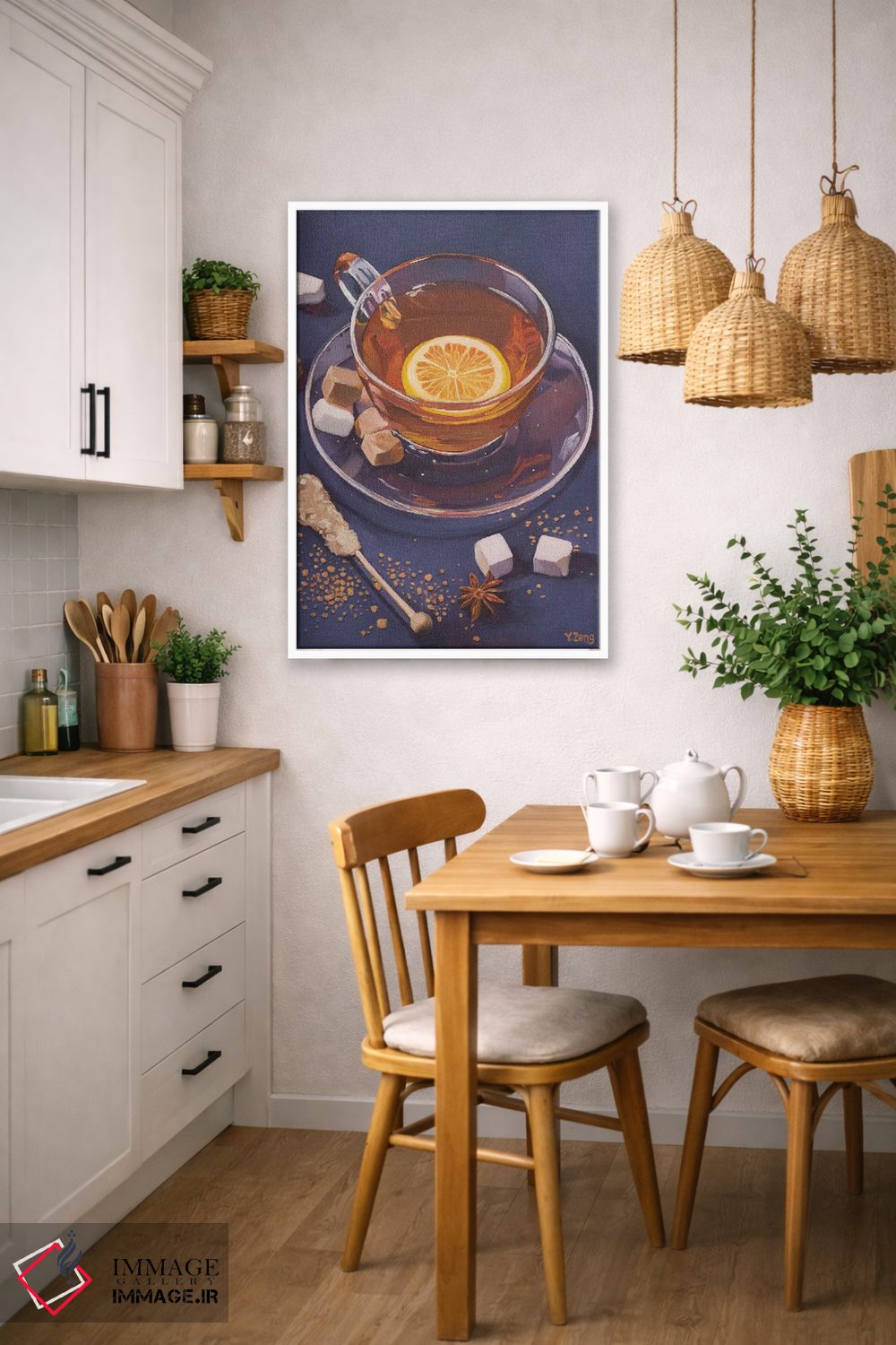 تابلو دکوراتیو چای لیمویی و حبه قند اثر یوئه زنگ - D5W