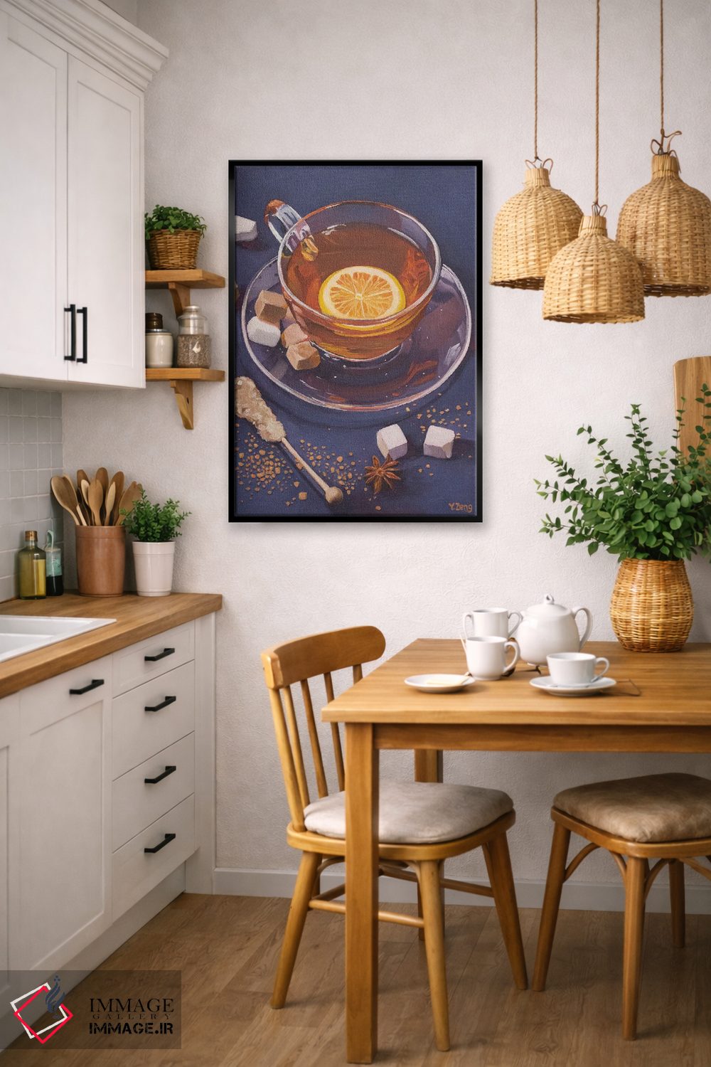 تابلو دکوراتیو چای لیمویی و حبه قند اثر یوئه زنگ - D6B