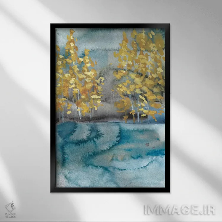 تابلو دکوراتیو درختان طلایی II اثر چریکلیا زاریس - نمای قابدار مشکی
