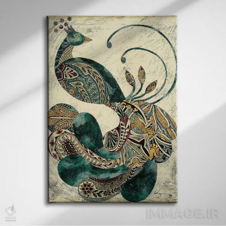 تابلو دکوراتیو طاووس سلطنتی I اثر چریکلیا زاریس - نمای روبهرو روی دیوار