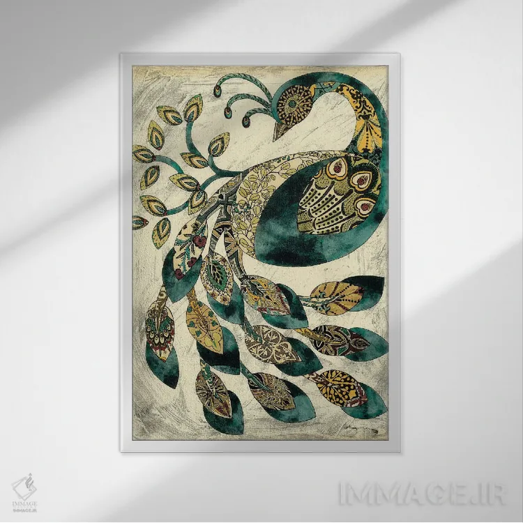 تابلو دکوراتیو طاووس سلطنتی II اثر چریکلیا زاریس - نمای قابدار سفید