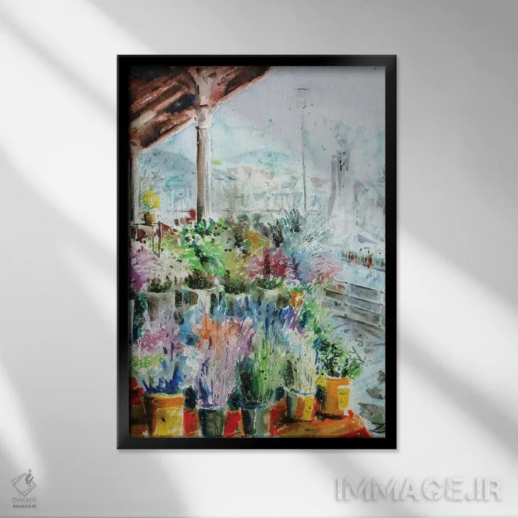 تابلو مدرن بازار گل یکشنبه در بیلبائو اثر زایرا ژائوبایوا - نمای قابدار مشکی
