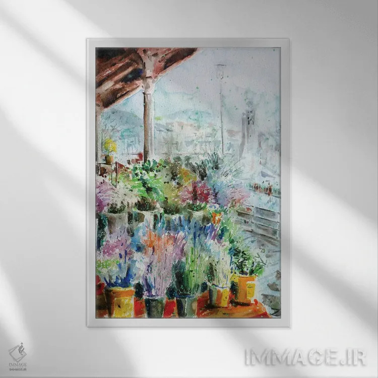 تابلو مدرن بازار گل یکشنبه در بیلبائو اثر زایرا ژائوبایوا - نمای قابدار سفید