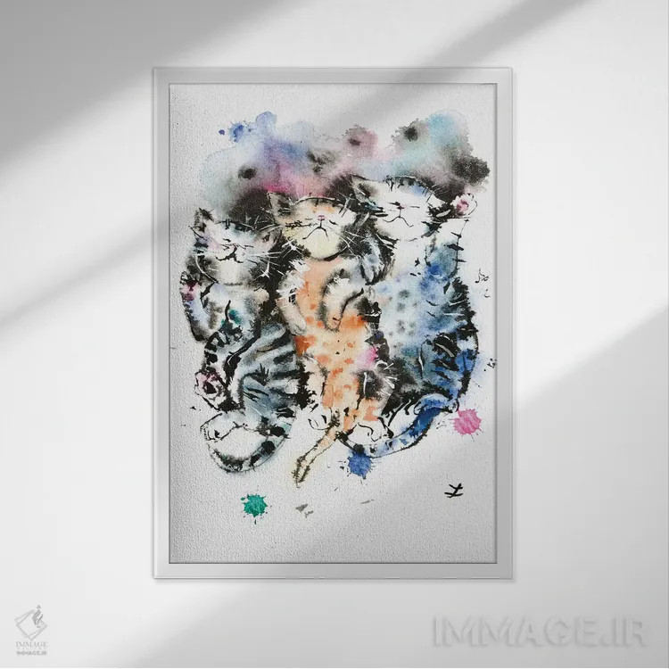 تابلو دکوراتیو سه بچه گربه خوابیده اثر زایرا ژائوبایوا - نمای قابدار سفید