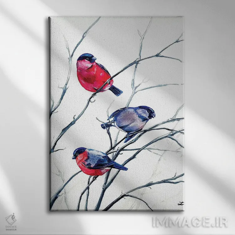 تابلو دکوراتیو فنچ زمستانی اوراسیایی اثر زایرا ژائوبایوا - نمای روبهرو روی دیوار