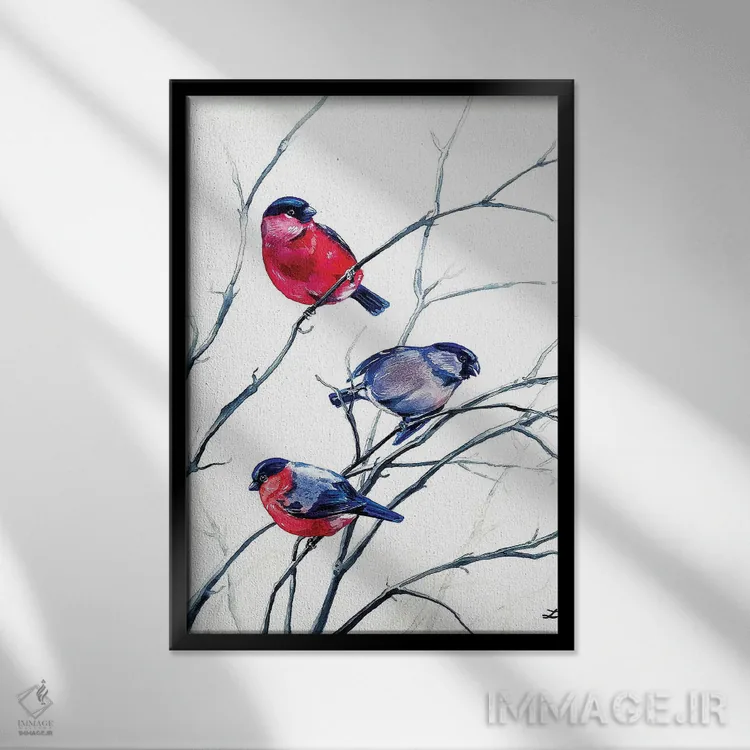 تابلو دکوراتیو فنچ زمستانی اوراسیایی اثر زایرا ژائوبایوا - نمای قابدار مشکی