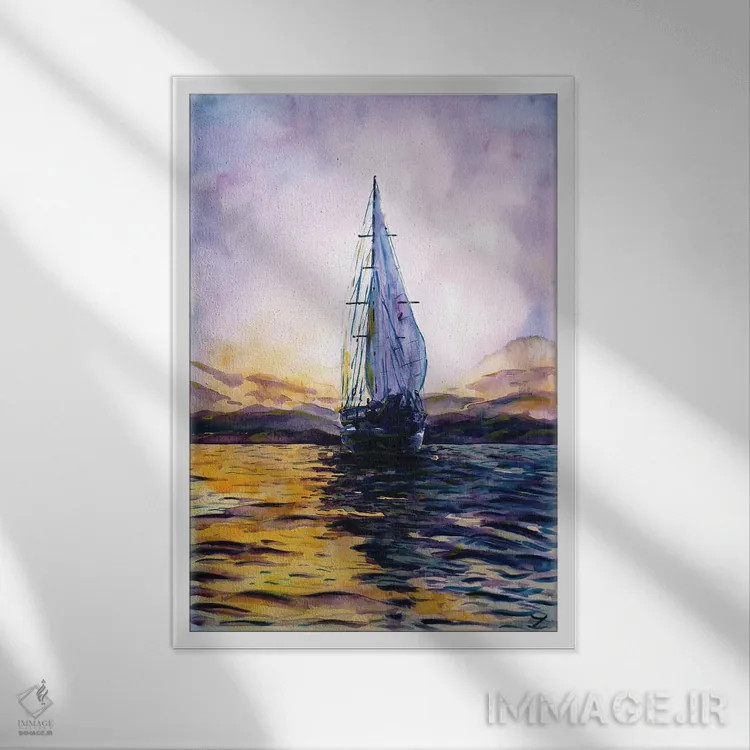 تابلو انتزاعی غروب بنفش اثر زایرا ژائوبایوا - نمای قابدار سفید