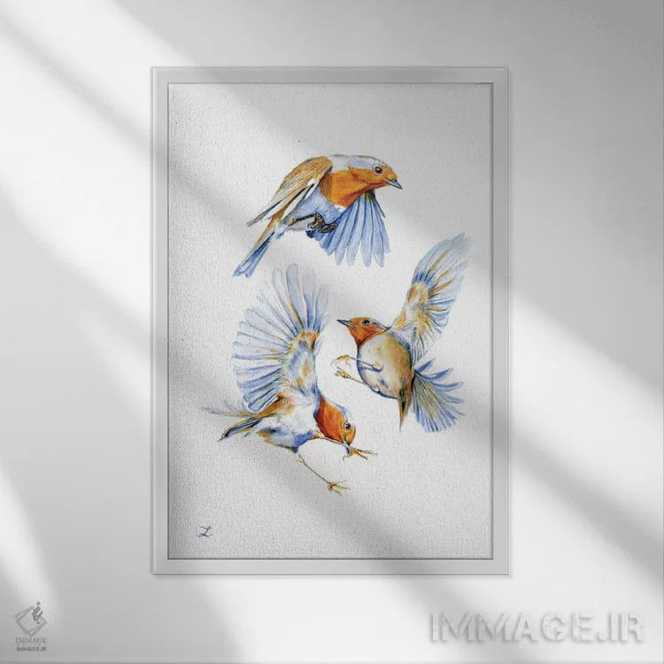تابلو دکوراتیو سه سینه سرخ اثر زایرا ژائوبایوا - نمای قابدار سفید