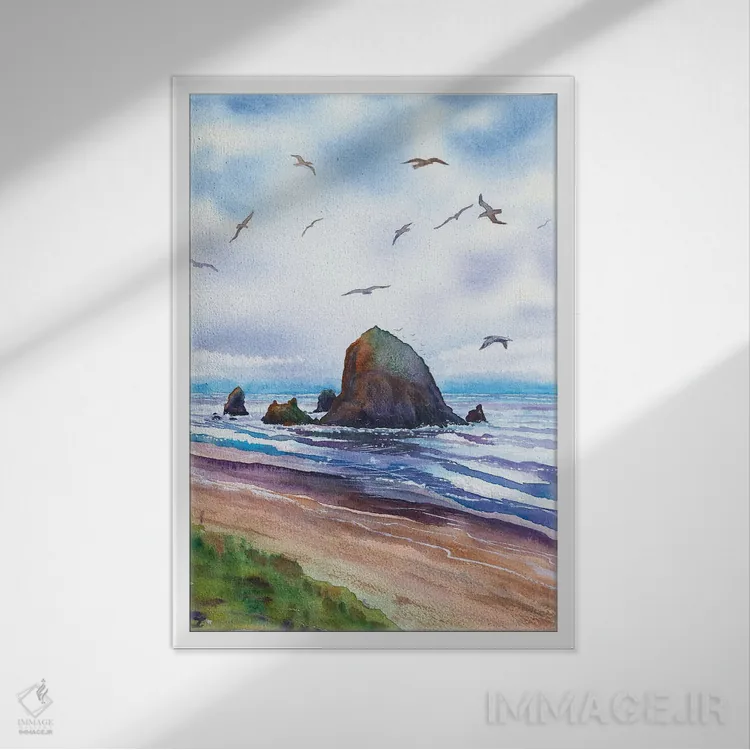 تابلو دکوراتیو Cannon Beach Oregon Coast,صخره های های استک، ساحل کنن… اثر زایرا ژائوبایوا - نمای قابدار سفید