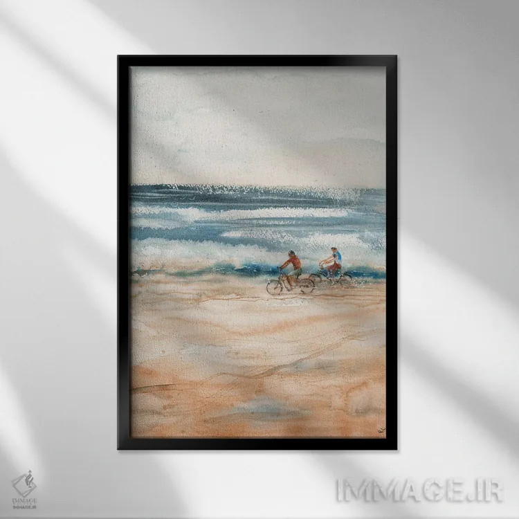 تابلو انتزاعی دوچرخه سواران ساحلی اثر زایرا ژائوبایوا - نمای قابدار مشکی
