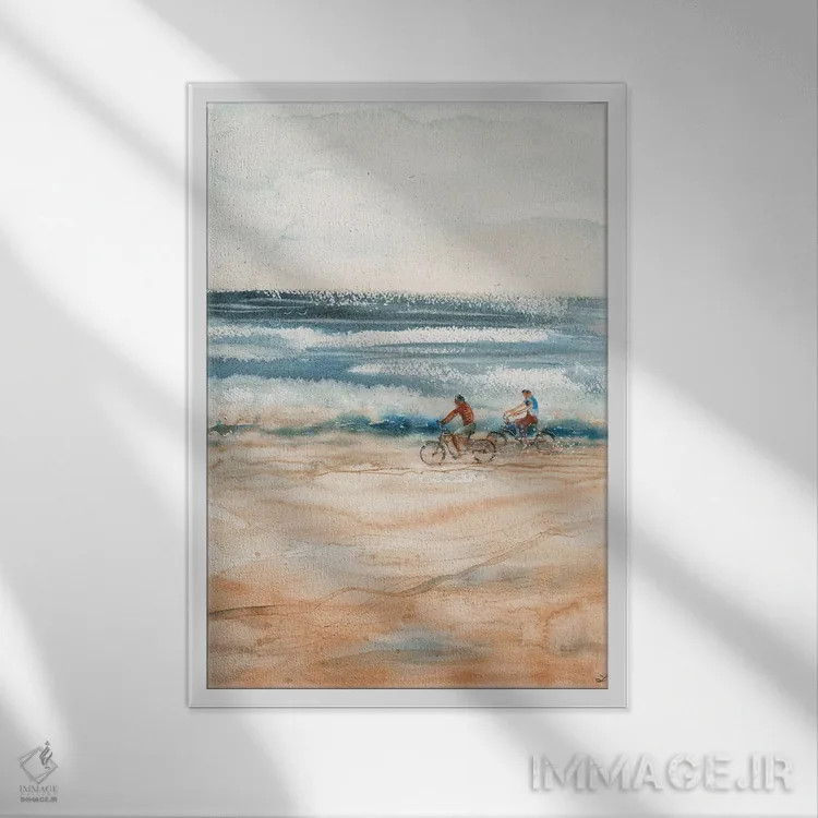 تابلو انتزاعی دوچرخه سواران ساحلی اثر زایرا ژائوبایوا - نمای قابدار سفید