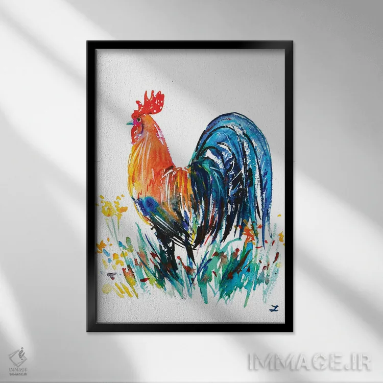 تابلو دکوراتیو خروس مزرعه اثر زایرا ژائوبایوا - نمای قابدار مشکی