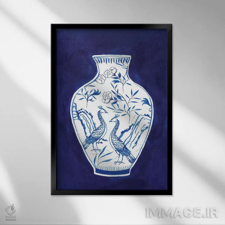 تابلو دکوراتیو گلدان چینی نیلی II اثر ایزابل زد - نمای قابدار مشکی