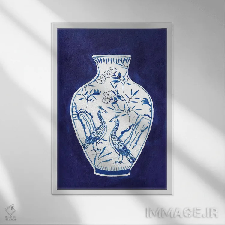 تابلو دکوراتیو گلدان چینی نیلی II اثر ایزابل زد - نمای قابدار سفید