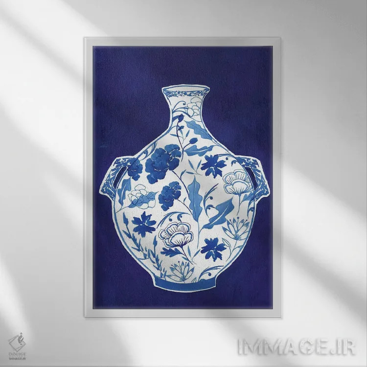 تابلو دکوراتیو گلدان چینی نیلی I اثر ایزابل زد - نمای قابدار سفید
