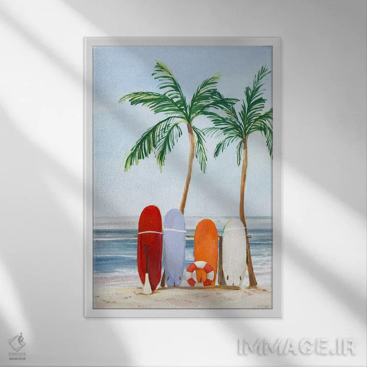 تابلو دکوراتیو شکارچیان موج اثر ایزابل زد - نمای قابدار سفید