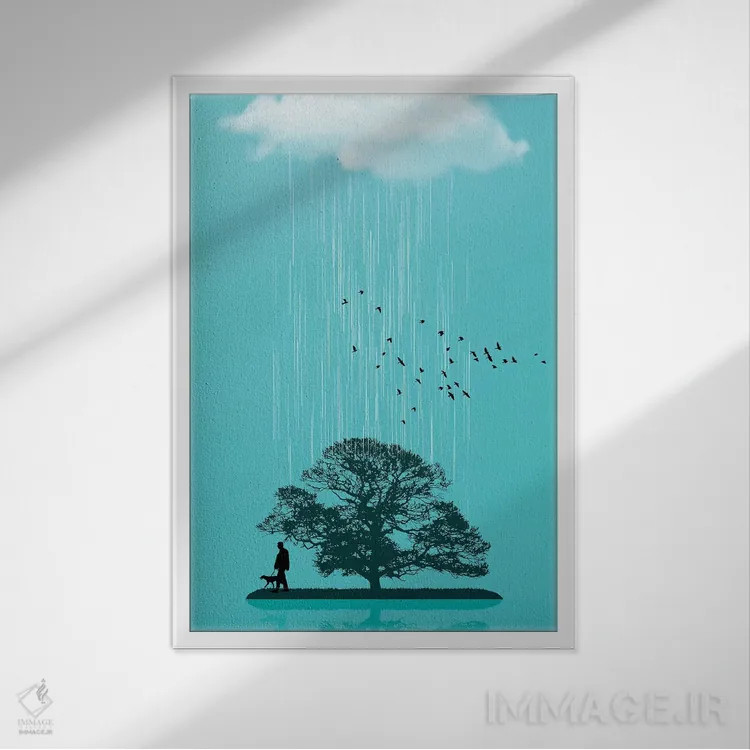 تابلو دکوراتیو تپه تک درخت اثر وین زپ - نمای قابدار سفید