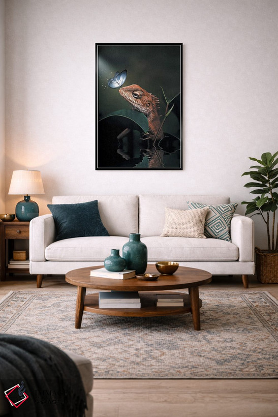 تابلو دکوراتیو ایگوآنا و پروانه اثر زنیا گامر - D3B