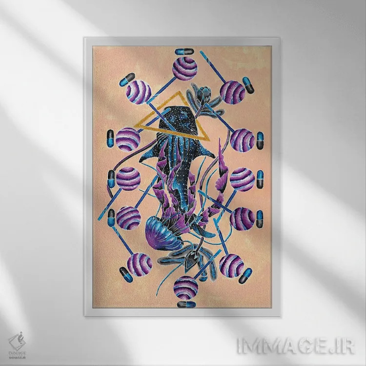 تابلو دکوراتیو سرزمین آب نبات اثر بابزی - نمای قابدار سفید