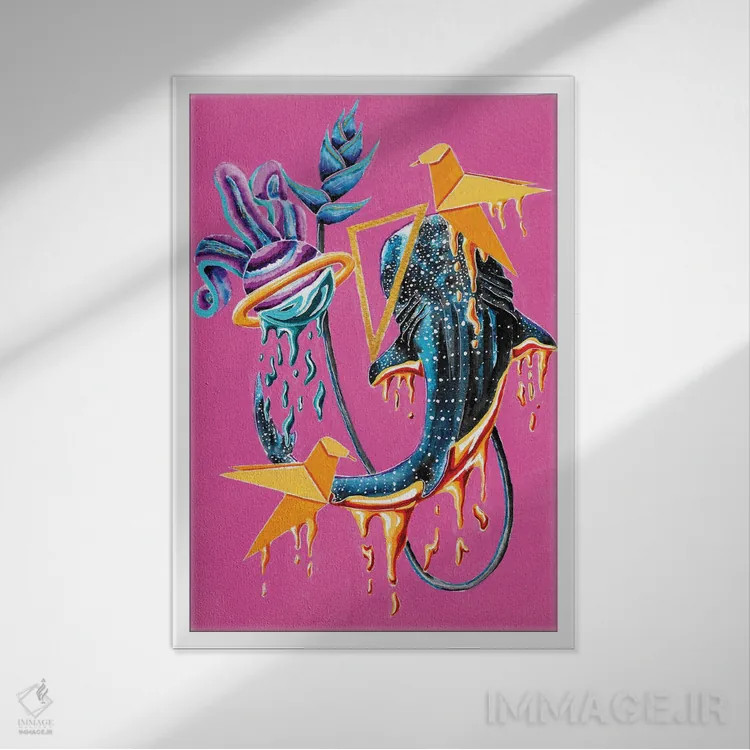 تابلو دکوراتیو چنگ محکم اثر بابزی - نمای قابدار سفید