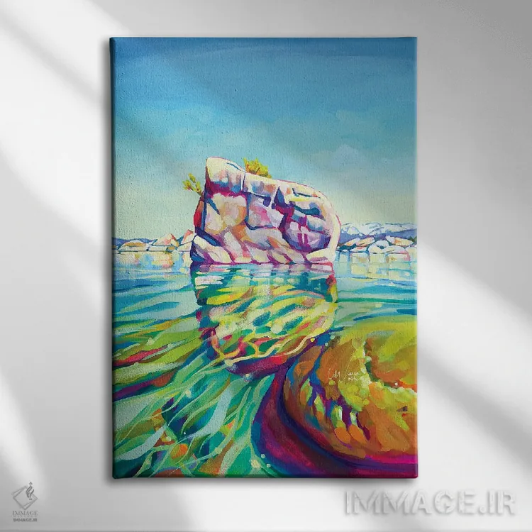 تابلو دکوراتیو صخره بنسای، دریاچه تاهو اثر ماریا موریس - نمای روبهرو روی دیوار