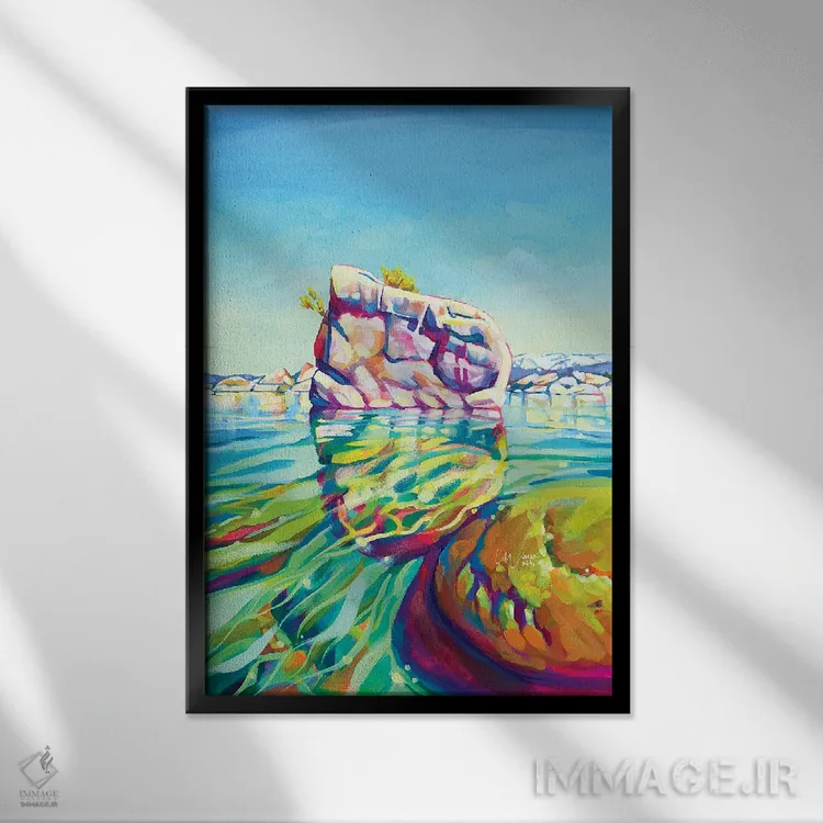 تابلو دکوراتیو صخره بنسای، دریاچه تاهو اثر ماریا موریس - نمای قابدار مشکی