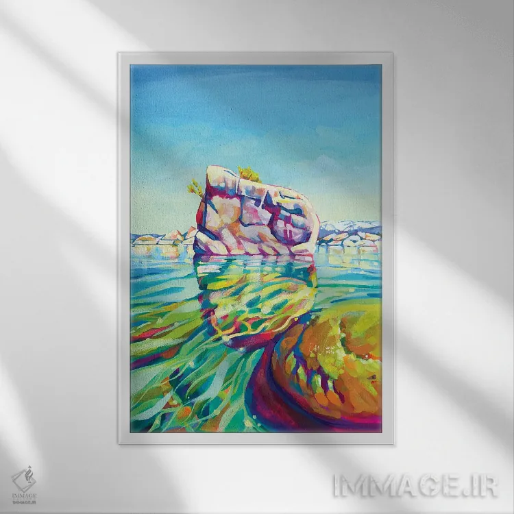 تابلو دکوراتیو صخره بنسای، دریاچه تاهو اثر ماریا موریس - نمای قابدار سفید