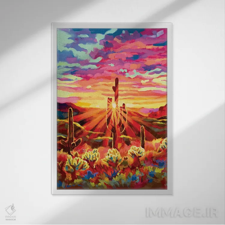 تابلو دکوراتیو غروب ساگوارو اثر ماریا موریس - نمای قابدار سفید