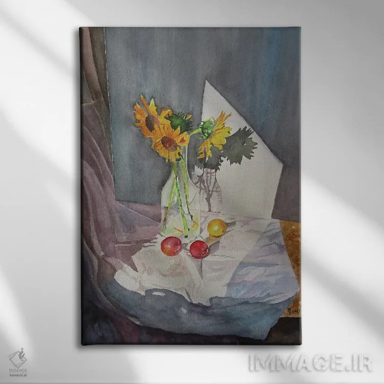 تابلو دکوراتیو طبیعت بی جان با گل آفتابگردان اثر زوران میهایلوویچ موزا - نمای روبهرو روی دیوار