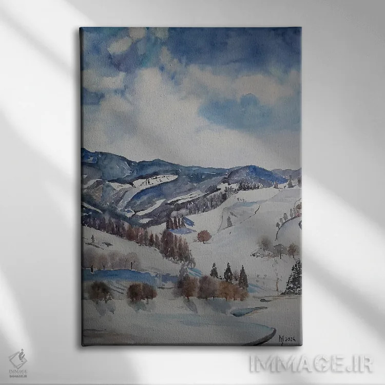 تابلو دکوراتیو زمستان در کوه اثر زوران میهایلوویچ موزا - نمای روبهرو روی دیوار