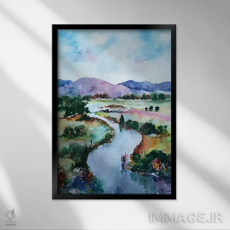 تابلو دکوراتیو رودخانه اثر زوران میهایلوویچ موزا - نمای قابدار مشکی
