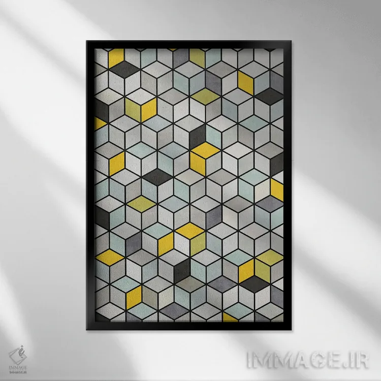 تابلو انتزاعی مکعب های بتنی رنگارنگ اثر زولتان رتکو - نمای قابدار مشکی