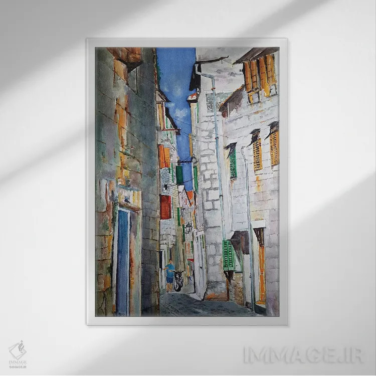 تابلو دکوراتیو خیابان مدیترانه ای ۲۱ اثر زوران میهایلوویچ موزا - نمای قابدار سفید